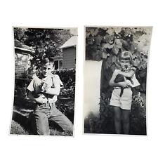 Vtg B&W Photo 1963 Cute Young Children Holding Cute Kitten Snapshot Lot of 2 picture