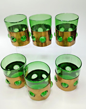 SET OF 6 Felipe Derflinger Caged Glass Brass Tumblers Mexican Artist 1960s MCM picture
