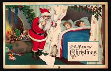 6101 Antique Vintage Christmas Postcard Santa Sleeping Boys Bed Toys YPSILANTI picture