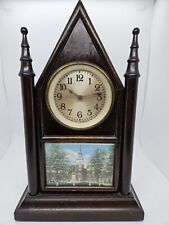 Antique 1920's FYNETONE CLOCK CO. PA. 8 Day Mahogany Steeple Mantel Shelf Clock picture