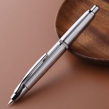 New Majohn A1 Fountain Pen Silver Strip Surface, Brass Press Retractable Pen picture