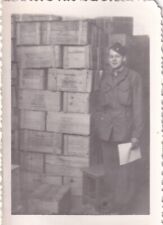Original WWII Snapshot Photo NAMED LIEUTENANT & CASES of LIQUOR 1944 France 352 picture