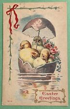 Unused Vintage Easter Postcard~Ducks, Roses, Egg Shell in Water. E515 picture