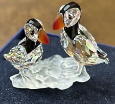 Swarovski Crystal Pair Of Puffins On Frosted Base 261643 With Original Box & COA picture