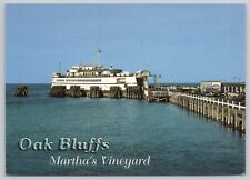 Oak Bluffs Massachusetts, Martha's Vineyard, Woods Hole Ferry Boat, Vtg Postcard picture