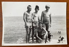 Affectionate gentle men on the beach, guys in swim trunks, naked torso, gay int picture