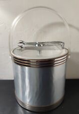 Vintage Georges Briard Ice Bucket silver Clear Acry Handle Lid + Ice Tongs Read picture