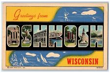 1948 Greetings From Oshkosh Wisconsin WI, Large Letters Posted Vintage Postcard picture