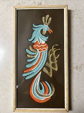 Vintage MCM Turner Rooster Themed Wall Art - Framed Under Glass  Rare picture