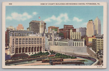 Postcard Pittsburgh PA Pennsylvania County Buildings and Business Center Linen picture
