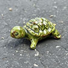 Vintage Miniature Mini Baby Turtle Green Brown Ceramic Figurine picture