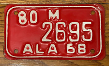 1968 Alabama Motorcycle License Plate Good Condition picture