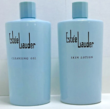 Vintage Estée Lauder Cleansing Oil & Skin Lotion Bottles Empty Blue Glass Large picture