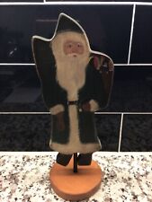 Vtg Hand Painted Santa  Folk Art Wood Cut 12”. Father Christmas. Artist Signed. picture