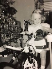 Vintage Old Photo Little Girl Christmas Tree With Toys Tricycle Hobby Horse ++ picture