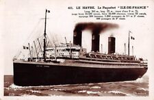SS ILE-DE-FRANCE AT SEA ~ C. G. T. SHIP LINE, REAL PHOTO PC ~ France 1938 to NY picture