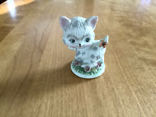 Adorable Ceramic Kitten Surrounded By Flowers w/ Butterfly Landing  On Tail picture