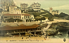 Biarritz France Soldier's Mail 1919 Vintage Postcard Bird's-eye View Beach Scene picture