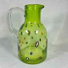Vintage Millefiori Glass Pitcher Green 9.5” Murano Style picture