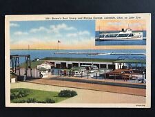 Linen Postcard Lakeside OH - Browns Boat Livery and Marine Garage on Lake Erie picture