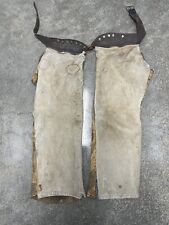 Antique 40s 50s American West Leather Denim Western Cowboy Pants Chaps Studded picture