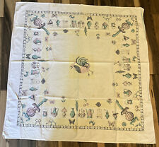 Vintage Kitchen Cotton Tablecloth Rooster Cottagecore Textile 48” Sq. Stains picture