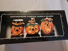 Brinns Jack O Lantern Pumpkin 3Pc Set Earthenware Candle Holder Ceramic 1988 NEW picture