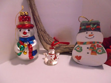Vintage Lot of 3 - 2 Snowmen Christmas Ornaments and Paper Mache Snowman Box picture