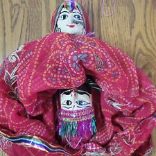 Indian Rajasthani Kathputli Woman/Man Reversible Double Puppet Doll Folk Art Red picture