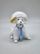 Napco White Ceramic Dog Spaghetti Poodle Figurine Blue Striped Tie Polka Dot Hat picture