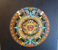Vintage Wooden wall hanging The sun stone or Aztec Calendar MCM 8.5