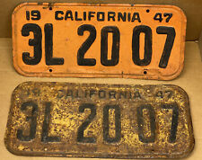 RARE PAIR STEEL 1947-1950 DMV CLEARED-(CALIFORNIA) 3L 20 07 LICENSE PLATE picture