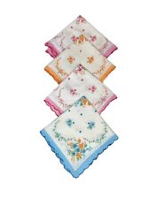 Handkerchiefs Lot of 4 Printed Floral Embroidered Border Scalloped 12