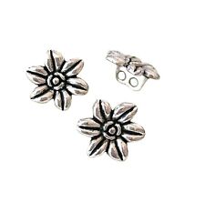 10 pcs Antiqued Silver Buttons 14mm Flower Two Hole Double Shank Sewing Beads picture