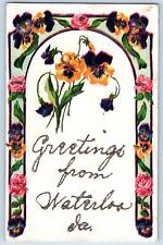 Waterloo Iowa IA Postcard Greetings Arch Of Flowers And Leaves c1910's Antique picture