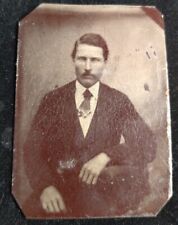 Antique 1870s Tintype Photo handsome mustache man portrait picture