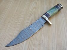 HANDMADE FORGED DAMASCUS STEEL HUNTING KNIFE BONE HANDLE BRASS GUARD SHEATH picture