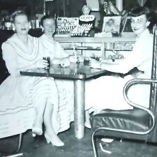 Vintage Square Photo WOMEN At Soda Shop Drug Store 1950s B&W Ladies Ooak picture