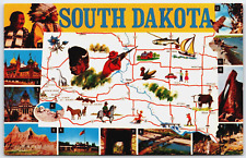 Postcard Large Letter Map South Dakota Greetings  Photos, Unused picture