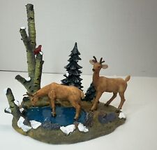 Vintage 2000 Christmas Village Lemax Testing the Water Deer Winter Pond Cardinal picture