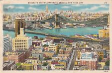 Brooklyn and Williamsburg Bridges New York City, NY Linen postcard picture