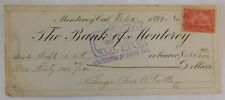 Bank of Monterey, CA Cancelled Check 1899 - With Revenue Stamp picture