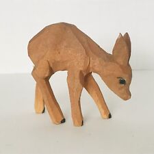Vtg Folk Art Hand Carved Wood Deer Doe Fawn Figurine Rustic Primitive Sculpture picture