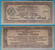 1944 Philippines ~ Mindanao 20 Pesos ~ OFFSET PRINT ERROR ~ MIN-281 ~ 13630 picture