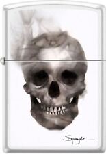 Zippo Artist Steven Spazuk Smoldering Skull On White Matte Lighter NEW L@@K picture