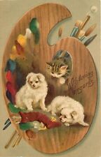 Embossed Postcard 212 Artist's Palette Tabby Cat & 2 White Dogs, Helena Maguire picture
