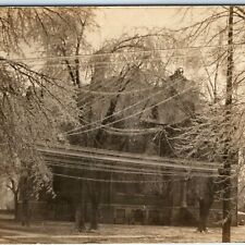 c1910s Building Ice Storm RPPC Photo PC Frozen Telegraph Lines School Winter A44 picture