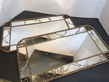 Lot Of 2 - Vintage Gold Veined Twisted Wire Mirror Hollywood Regency Vanity Tray picture