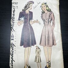 Vintage 1940s Simplicity 4787 Slim Princess Dress Sewing Pattern 16 Small USED picture