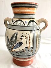 Vintage Tonala Mexican Pottery Urn Hand Painted Vase with Handles Earthenware  picture
